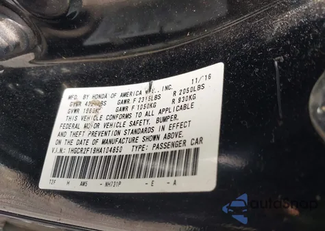 2017 Honda Accord Sport Se from USA, damaged, VIN 1HGCR2F19HA104850